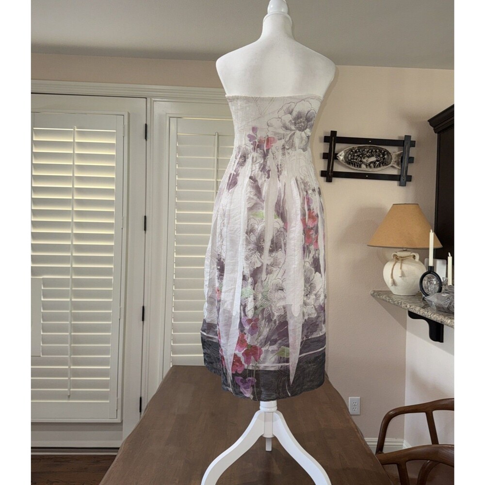 Lapis One Size Floral Strapless Smocked Tube Midi Dress Maxi Skirt 2 Way Boho - Picture 6 of 14